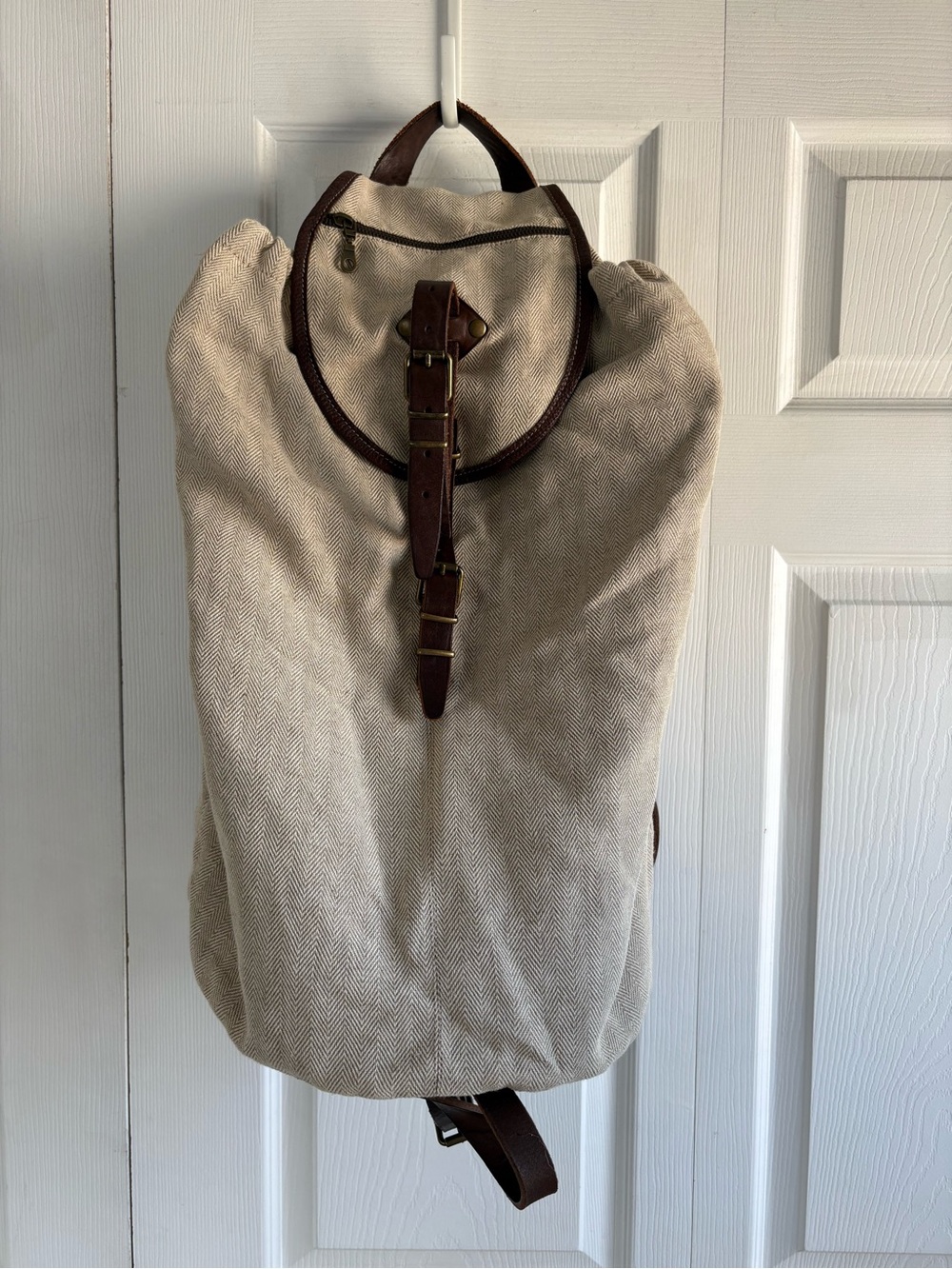 N.D.C Made By Hand Luxury Herringbone Canvas Leather Backpack Rucksack